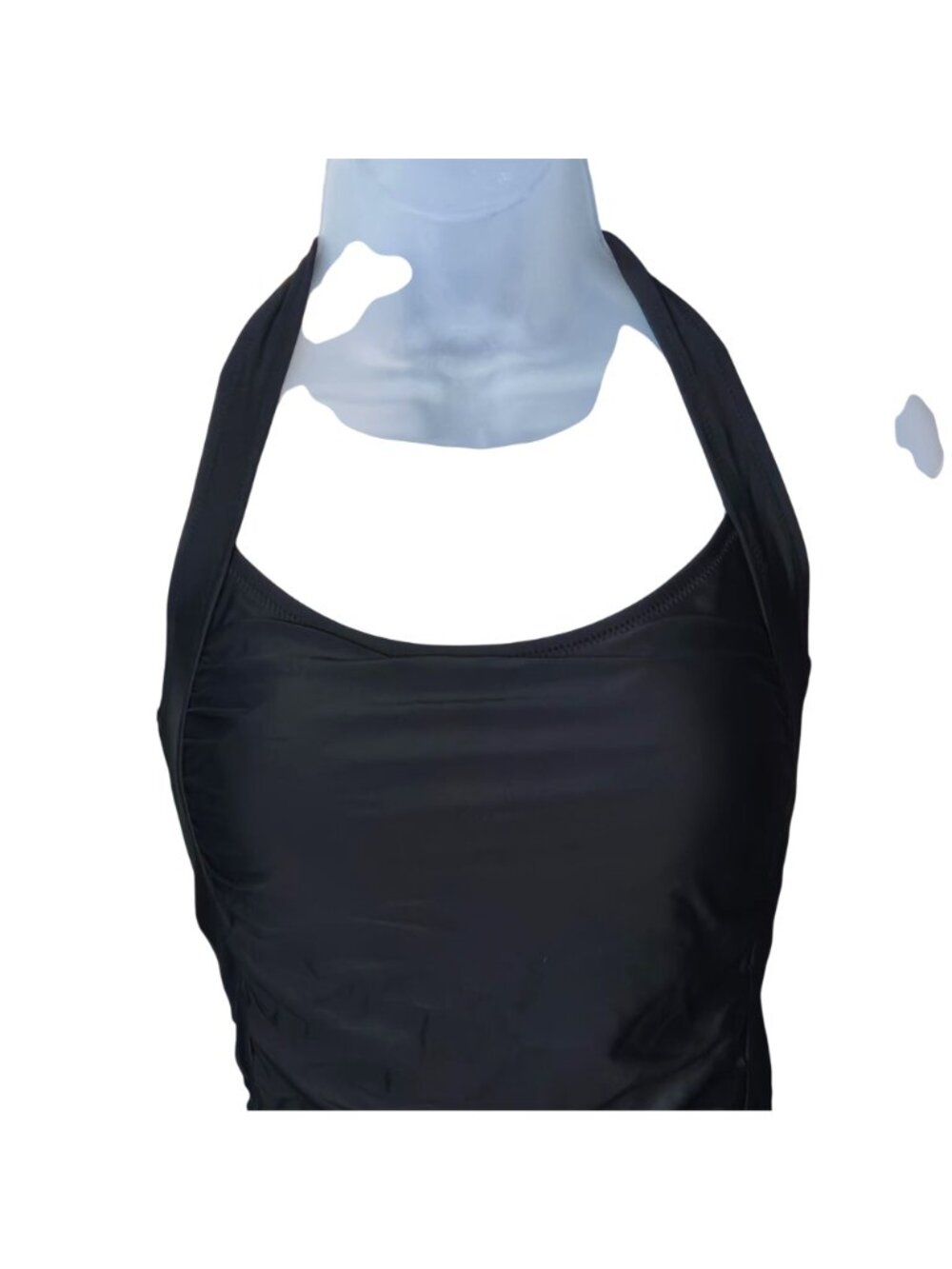 Black Halter One-Piece Swimsuit L Strappy Lace-Up Back Ruched Lined Cheeky - Picture 2 of 11